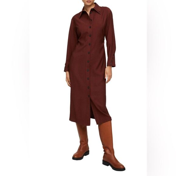 Mango Burgundy Shirt Midi Dress New